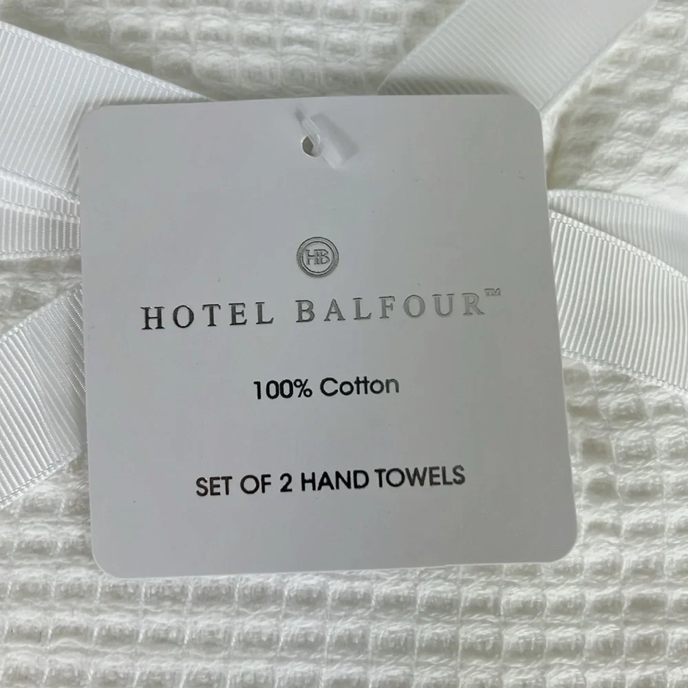 HOTEL BALFOUR Bath Hand Towels 100% Cotton White Textured SET OF 2 NEW